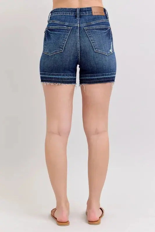 Judy Blue Jeans - Plus Size High Waist Tummy Control Destroy Release Hem Denim Shorts