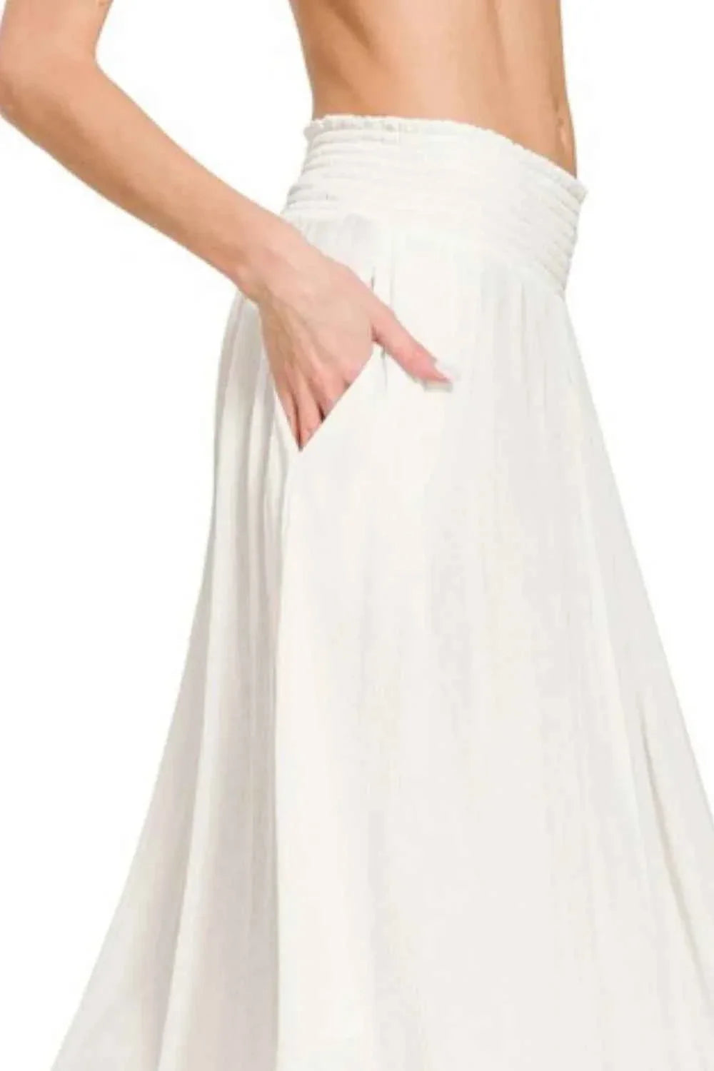 Zenana Crinkle Maxi Skirt with Pockets - Woven Crinkle Smocked Waist Design
