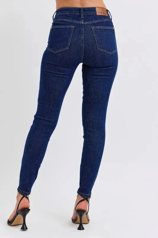 Full Size/Plus Size Mid Rise Tummy Control Classic Skinny Judy Blue Jeans