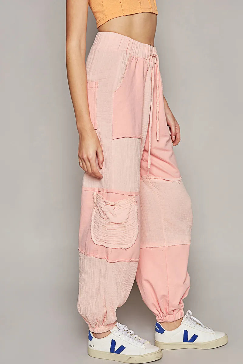 Drawstring Pocketed Contrast Jogger Pants