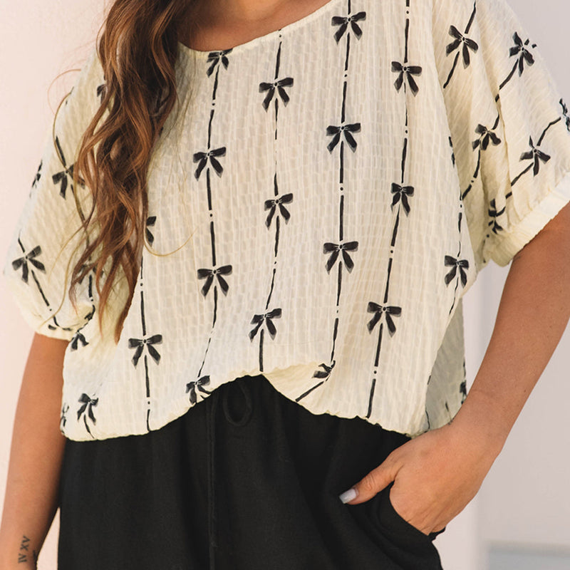 Bow Textured Puff Sleeve Top