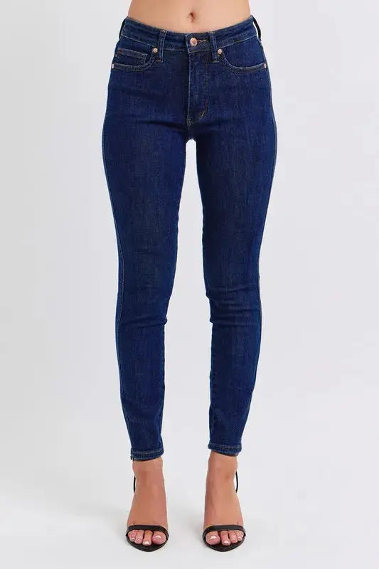 Full Size/Plus Size Mid Rise Tummy Control Classic Skinny Judy Blue Jeans