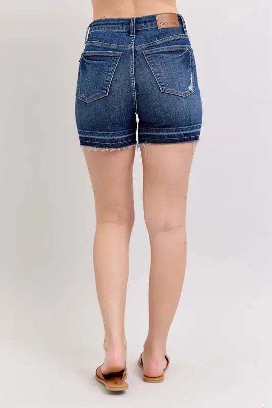Judy Blue Jeans - Plus Size High Waist Tummy Control Destroy Release Hem Denim Shorts