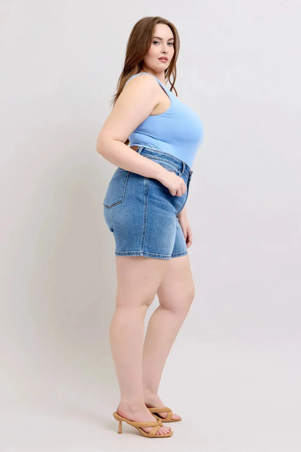 Judy Blue Full Size/Plus Size 2 Button Denim Shorts with Pockets