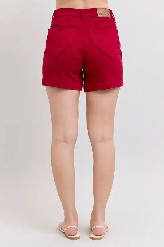 Plus Size High Waist Tummy Control Garment Dyed Heart Shaped Denim Shorts by Judy Blue Jeans