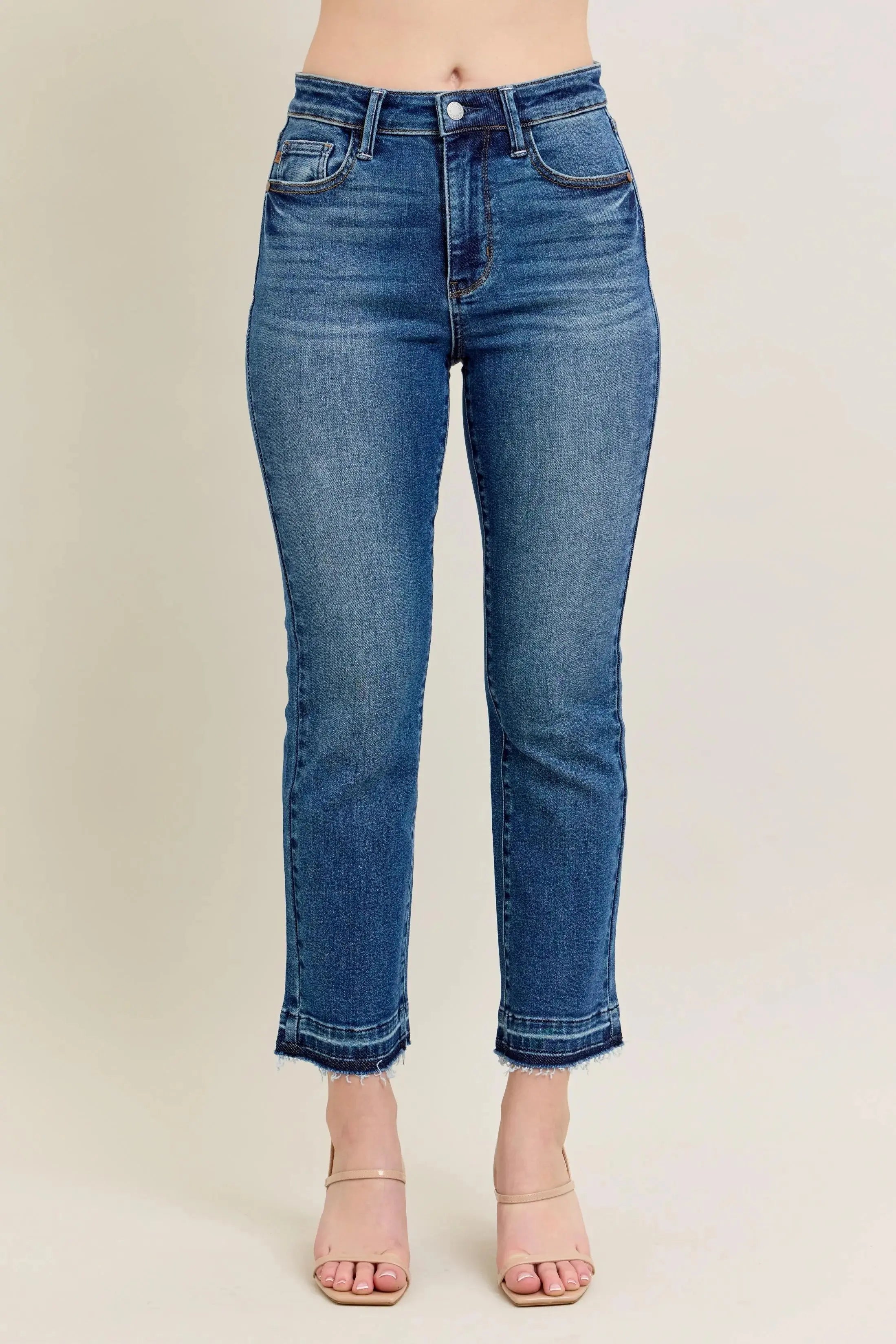 Full Size High Waist Vintage Wash Release Hem Kick Flare Judy Blue Jeans