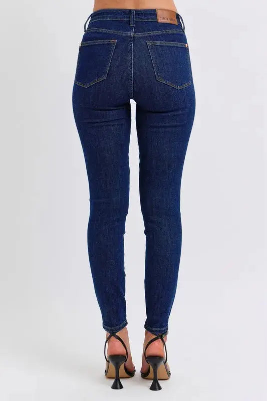 Full Size/Plus Size Mid Rise Tummy Control Classic Skinny Judy Blue Jeans
