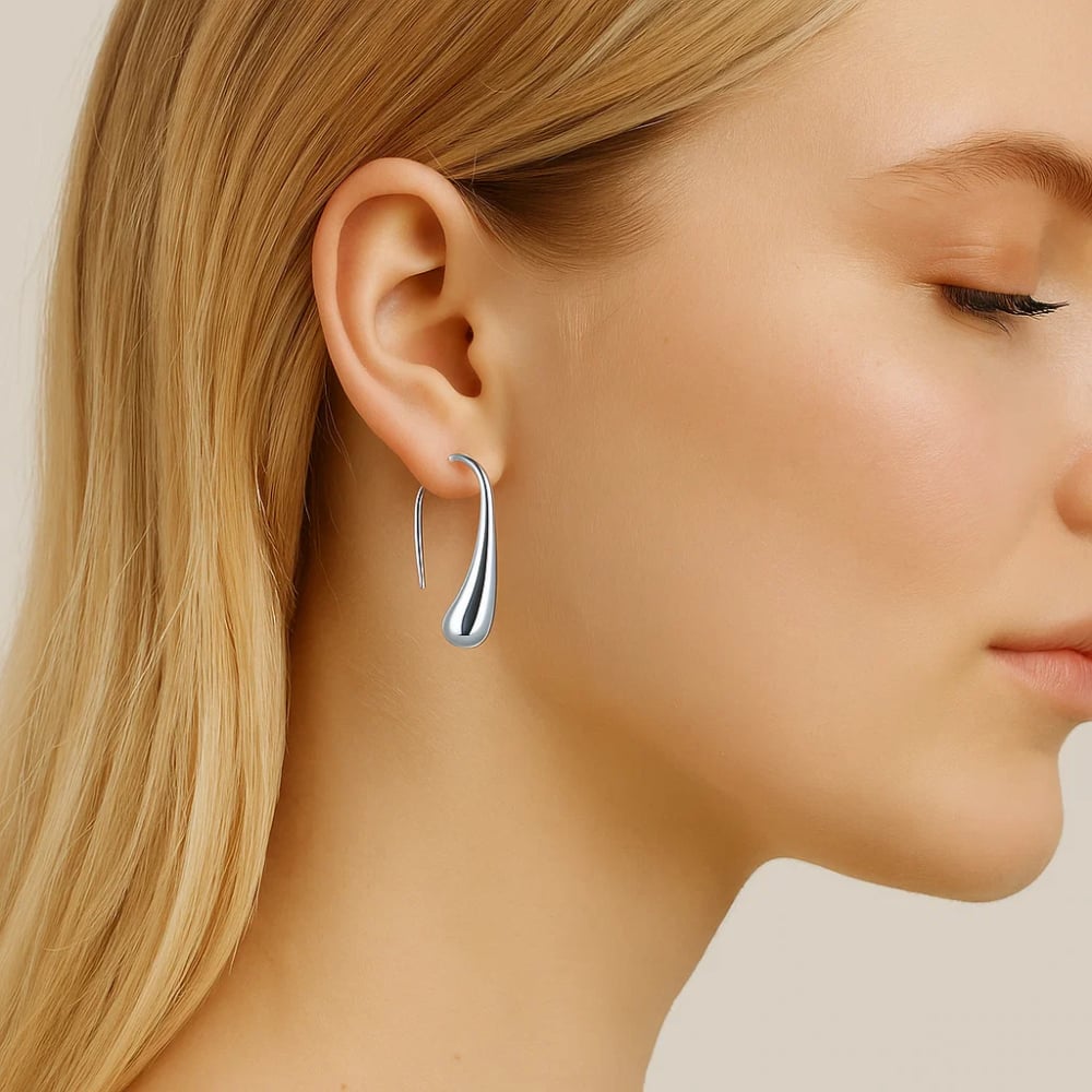 Sophia Teardrop Hook Earrings – Modern Minimalist Design in Silver or Gold