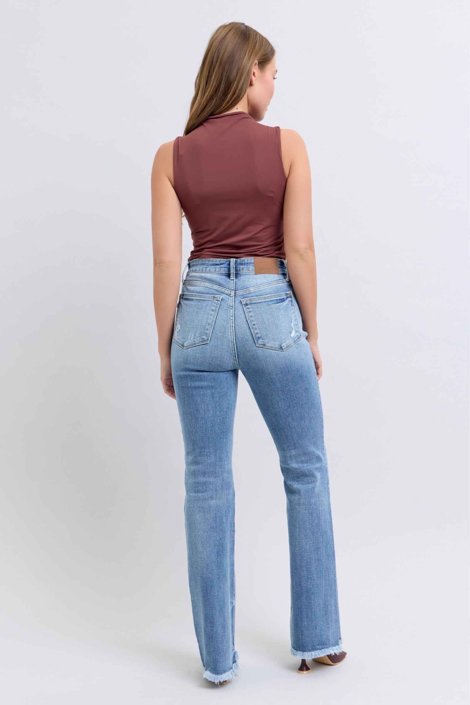 Judy Blue High Rise Bootcut Jeans with Raw Hem for Women's Jeans