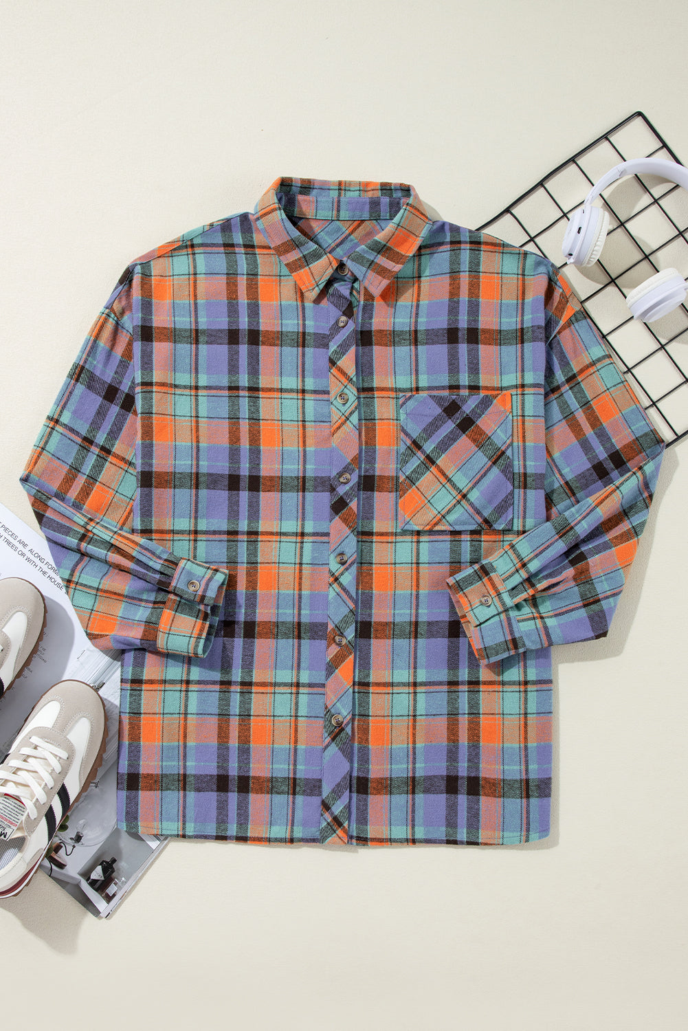 Plaid Button-Up Long Sleeve Shirt