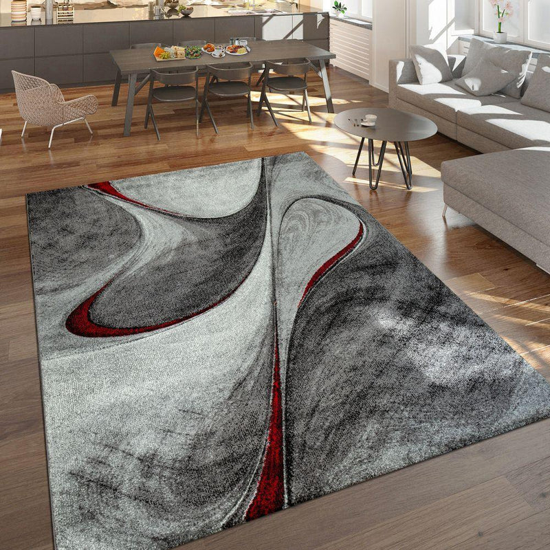 Abstract Living Room Rug Brilliance Collection - Grey Red Black