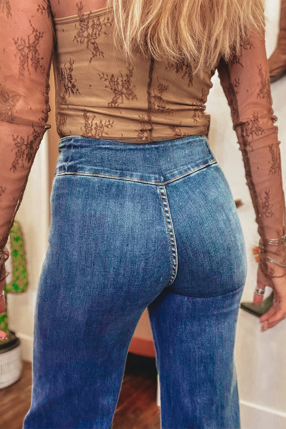 Sail Blue High Waist Jeans With Button Fly And Raw Hem