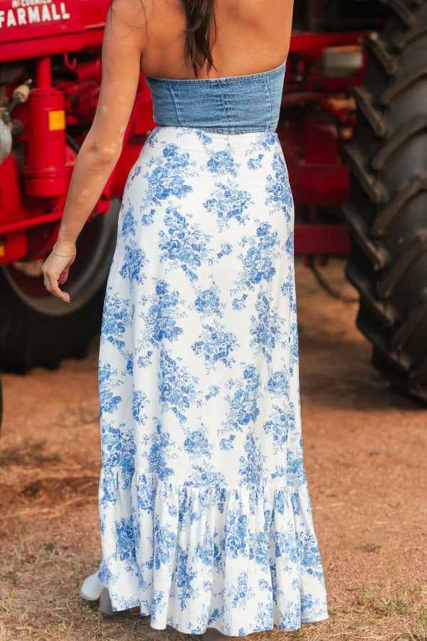 Split Asymmetrical Ruffled Women's Skirt - Trendy Printed Design