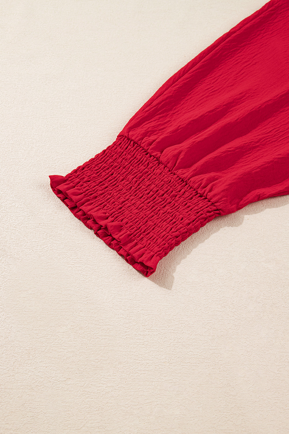 Plus Size Solid Collared V-Neck Smocked 3/4 Sleeve Top