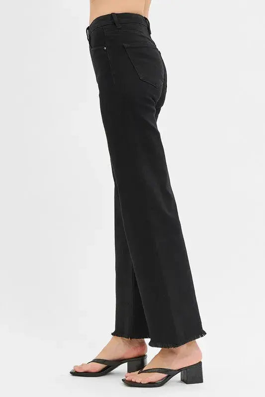 Full Size Tummy Control High Rise Wide Leg Black RISEN Jeans