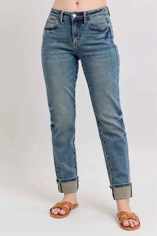 Full Size/Plus Size Mid Rise Vintage Wash Boyfriend Judy Blue Jeans