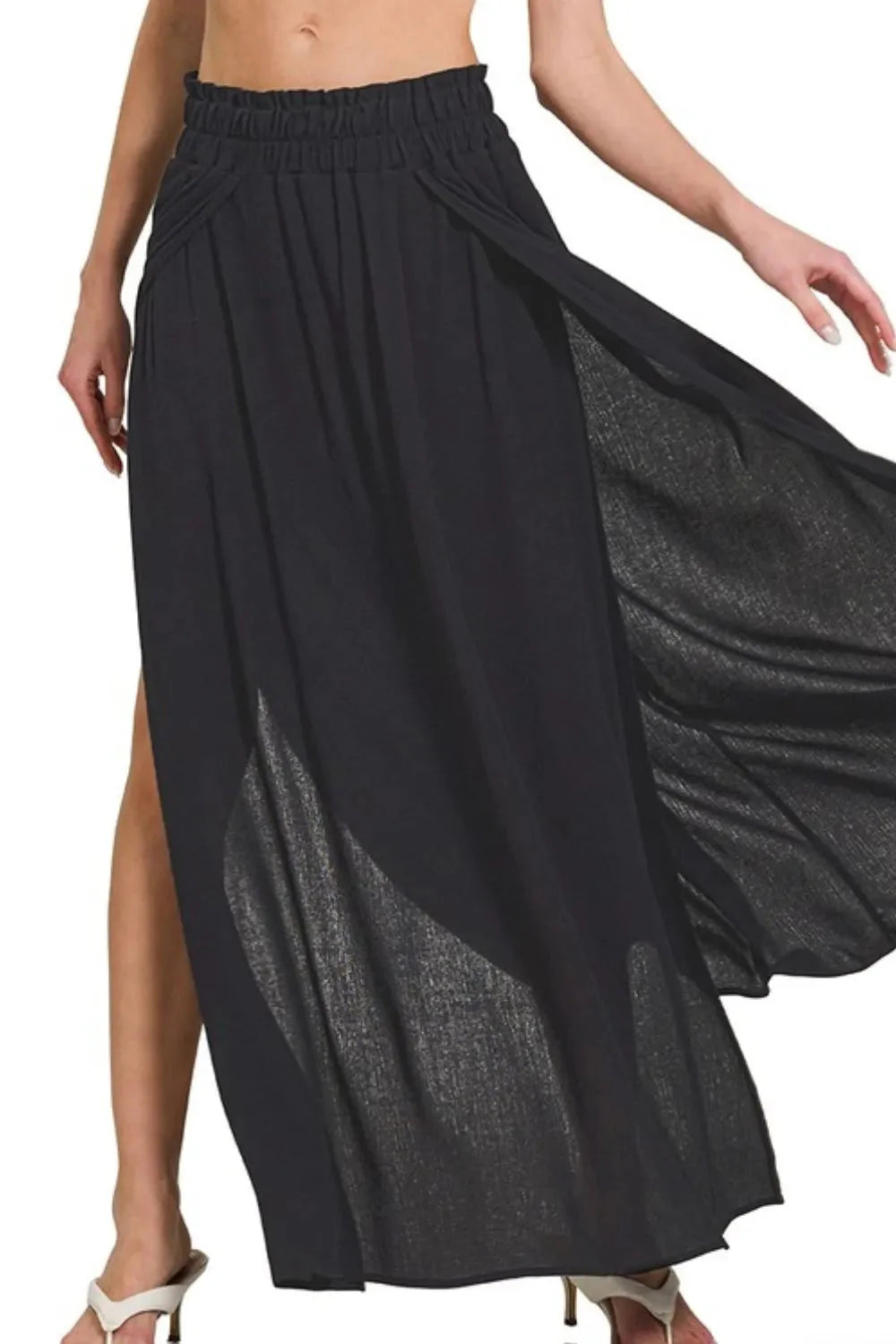 Zenana “Coastal Breeze” Crinkle Split-Leg Gauze Maxi Skirt