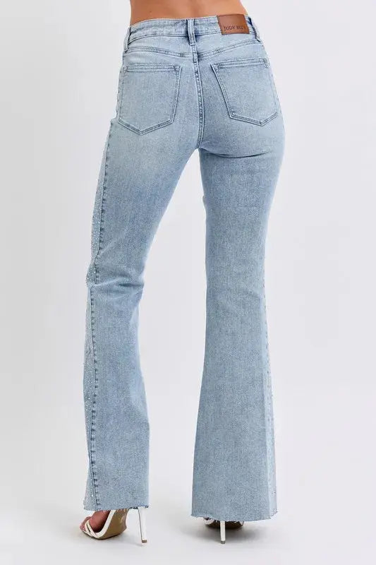 Mid Rise Rhinestone Side Panel Flare Judy Blue Jeans