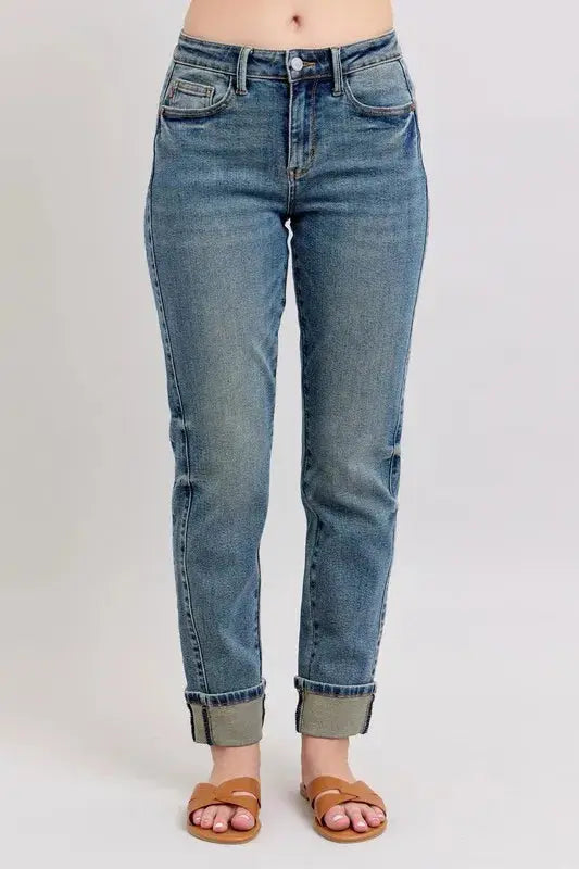 Full Size/Plus Size Mid Rise Vintage Wash Boyfriend Judy Blue Jeans