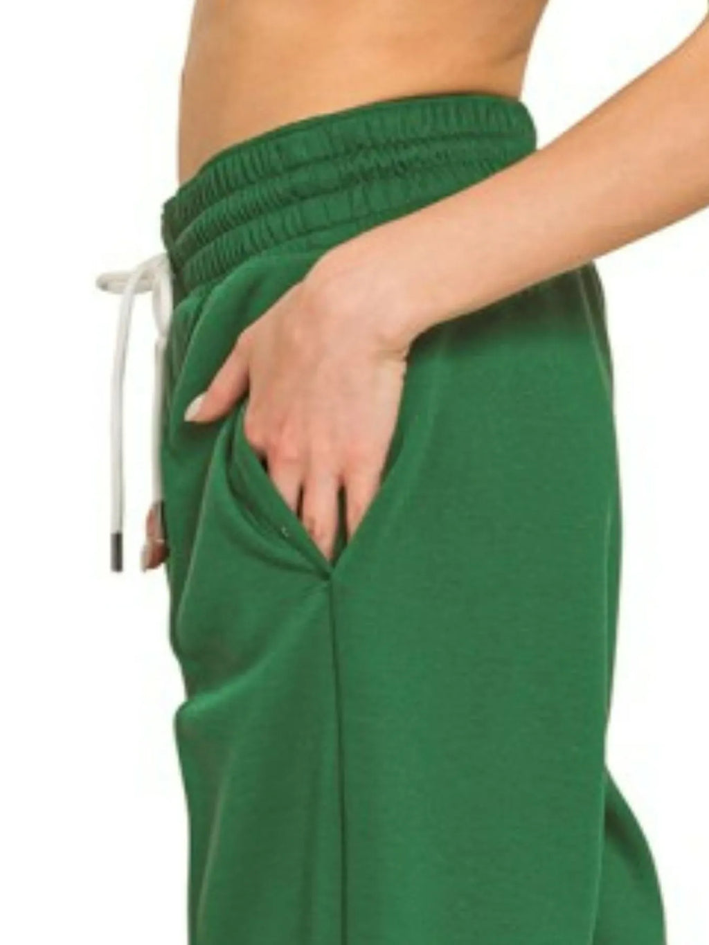 Zenana Drawstring Scuba Sweatpants with Pockets in Green