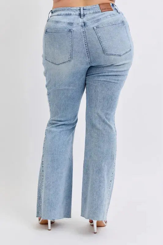 Mid Rise Rhinestone Side Panel Flare Judy Blue Jeans