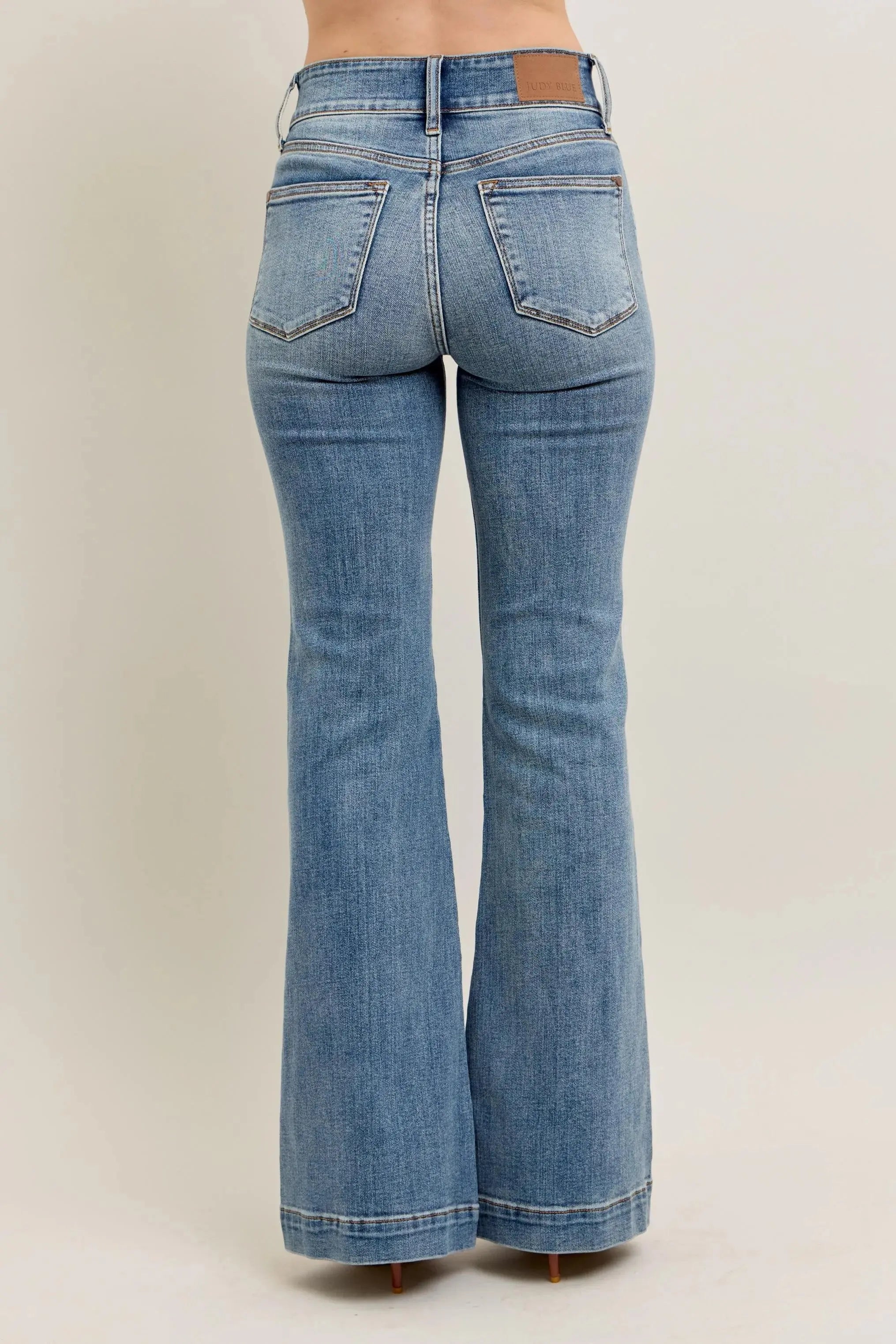 Plus Size High-Waist Flare Denim Judy Blue Jeans with Front Seam Detail