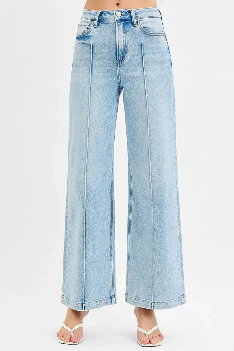 High Waist Wide Leg Pintuck RISEN Jeans – Full Size