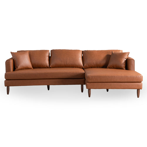 Blake L-Shaped Cognac Vegan Leather Sectional Sofa Right Facing – Desi