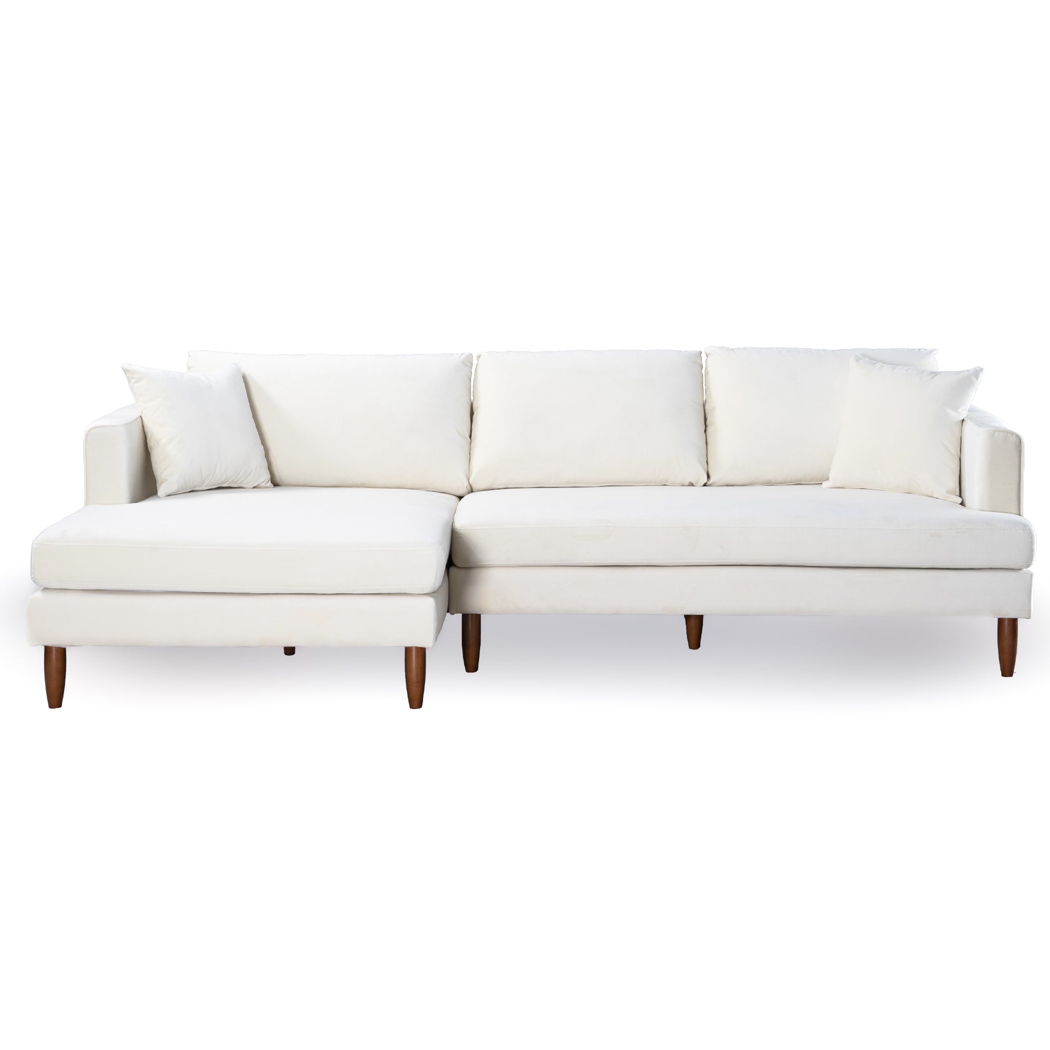 Blake L-Shaped Cream Velvet Sectional Sofa Left Facing – Designer Sofa