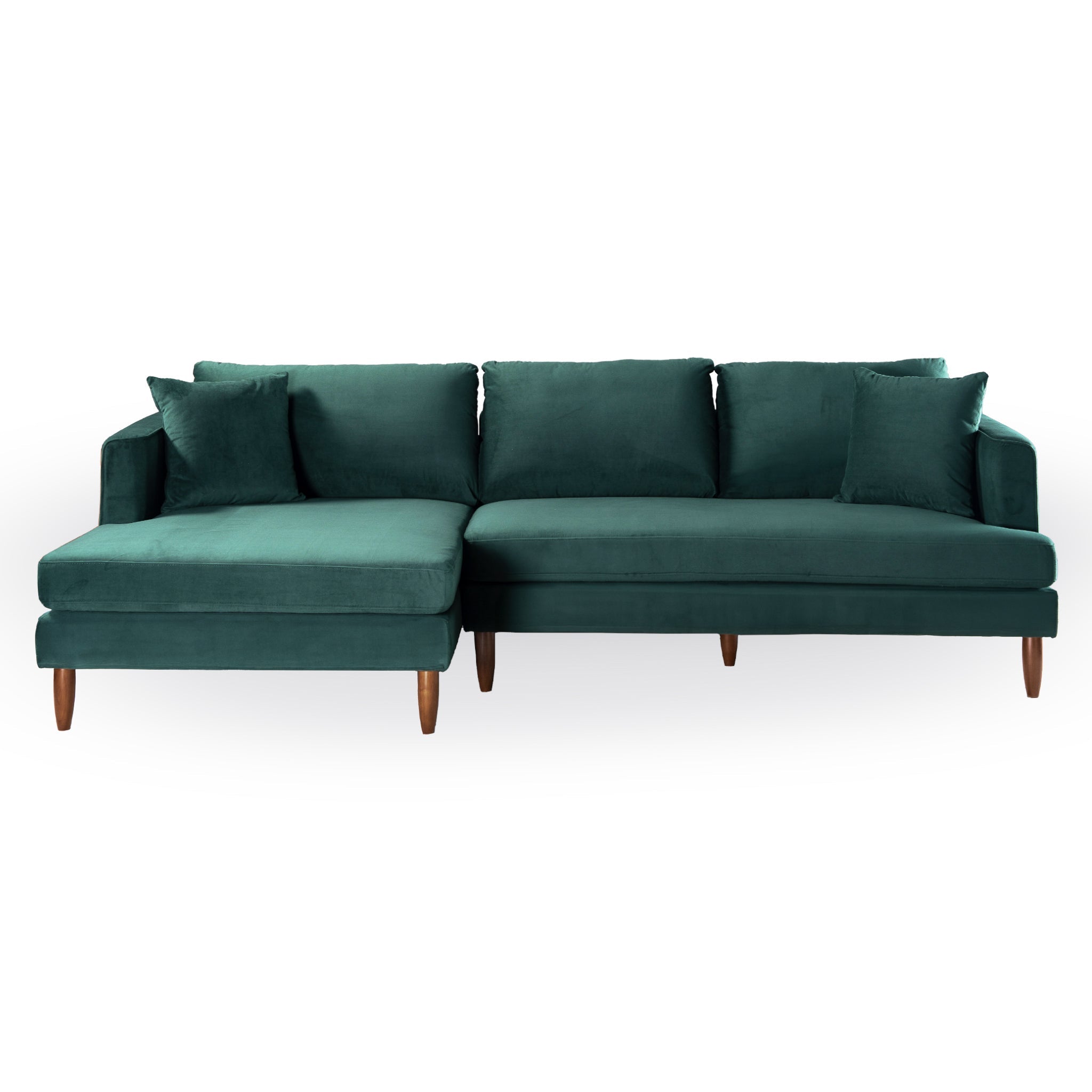 Blake L-Shaped Dark Green Velvet Sectional Sofa Left Facing – Designer