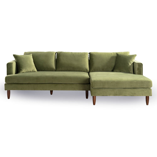 Blake L-Shaped Olive Green Velvet Sectional Sofa Right Facing – Design