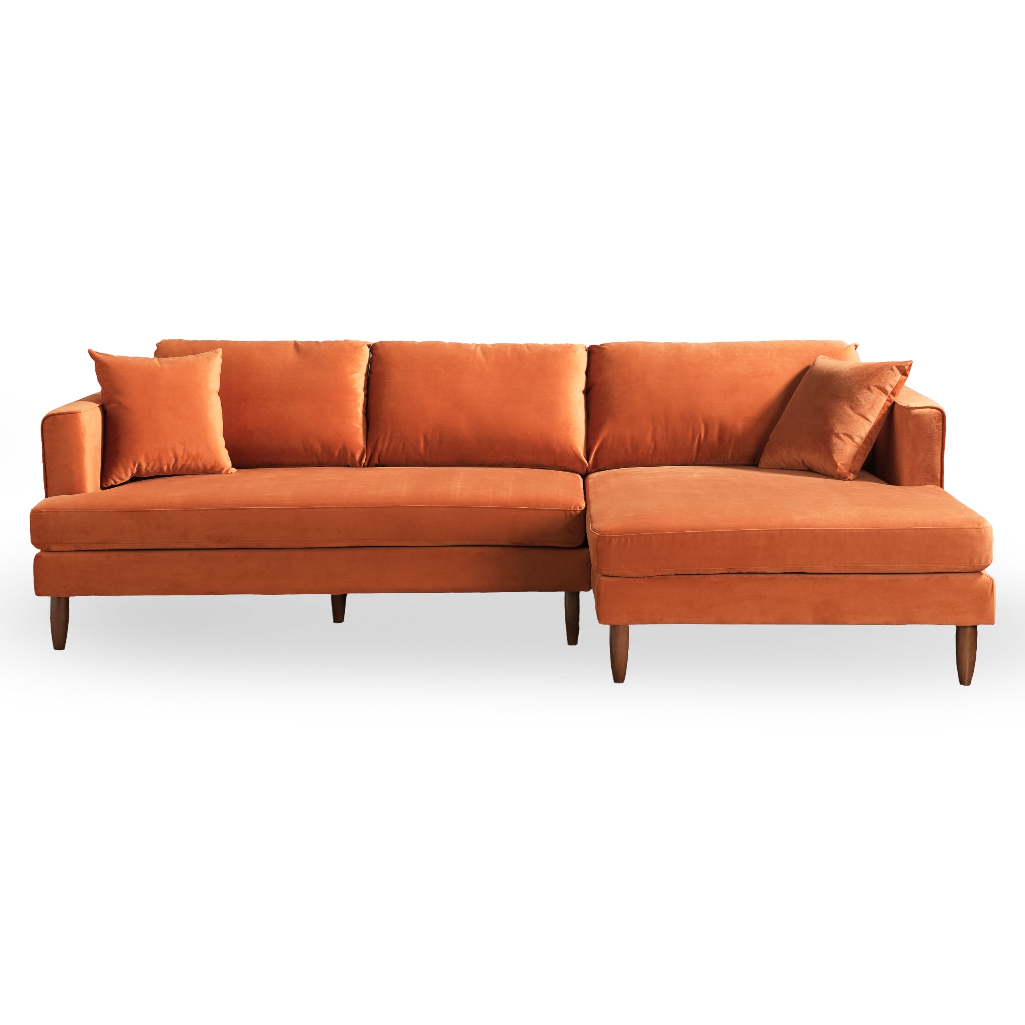 Blake L-Shaped Burnt Orange Velvet Sectional Sofa Right Facing – Desig