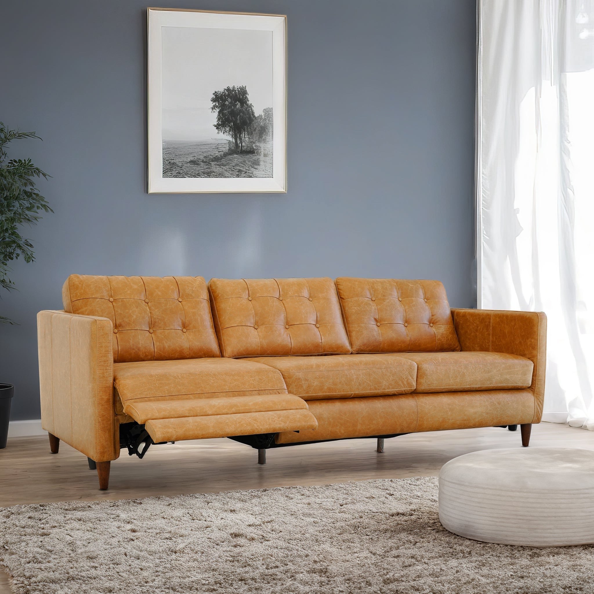 Christopher Tan Leather Electric Inclining Sofa Left Facing – Designer