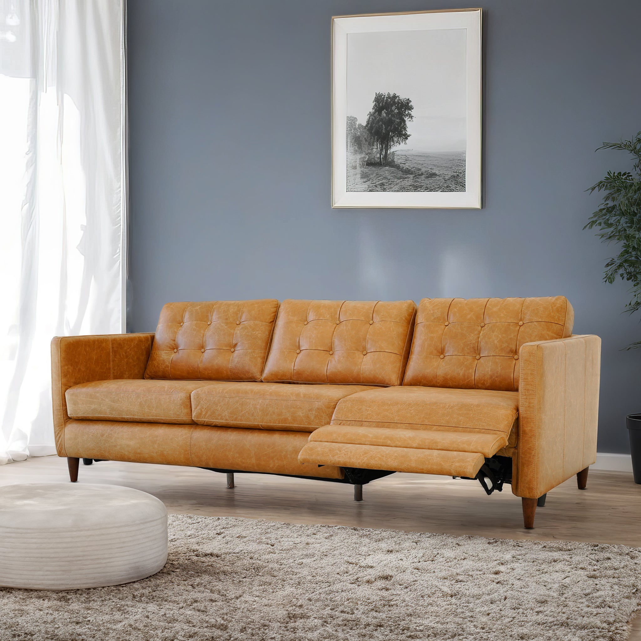 Christopher Tan Leather Electric Inclining Sofa Right Facing – Designe