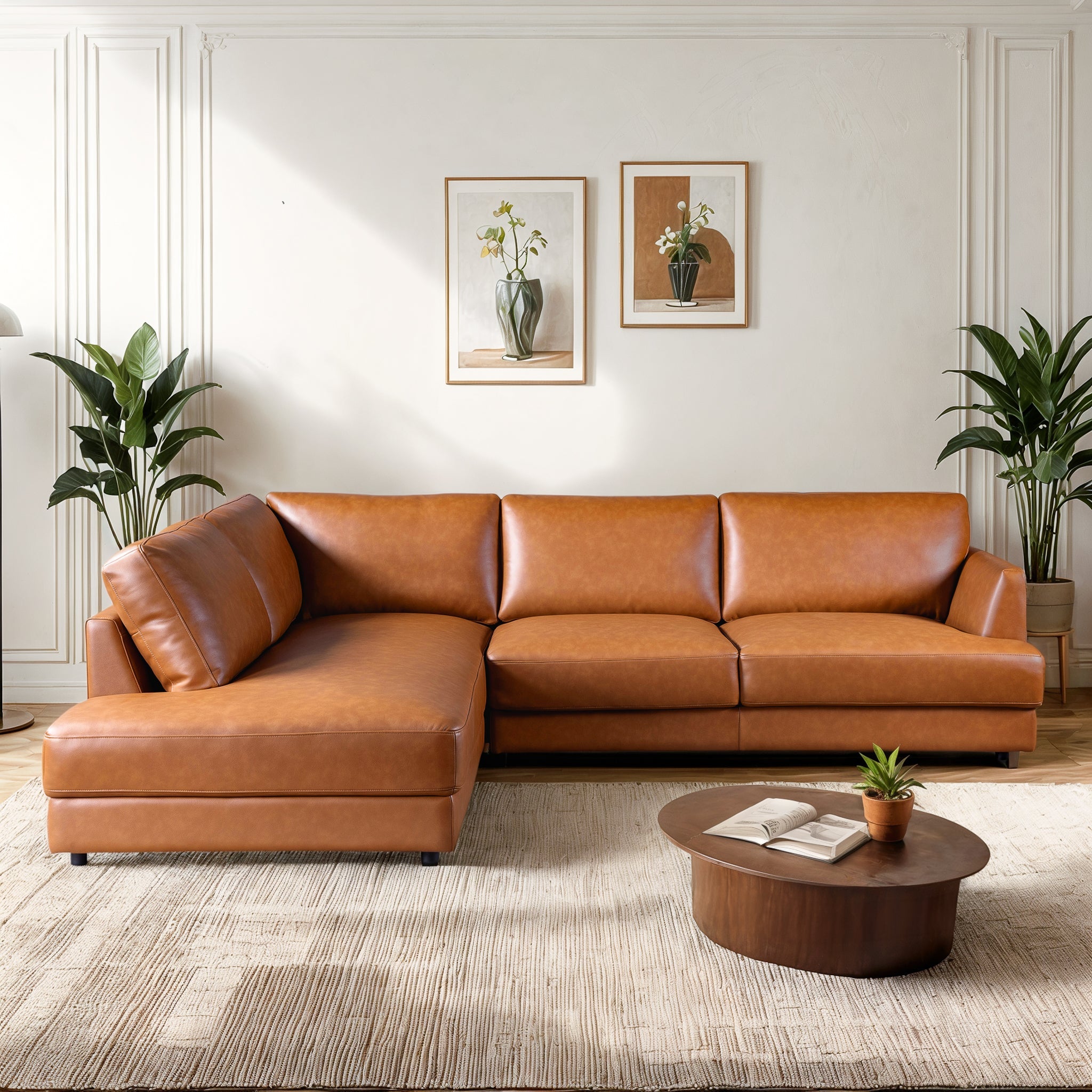 Glander Sectional Left Sofa  - Cognac Leather – Designer Sofa – Curate