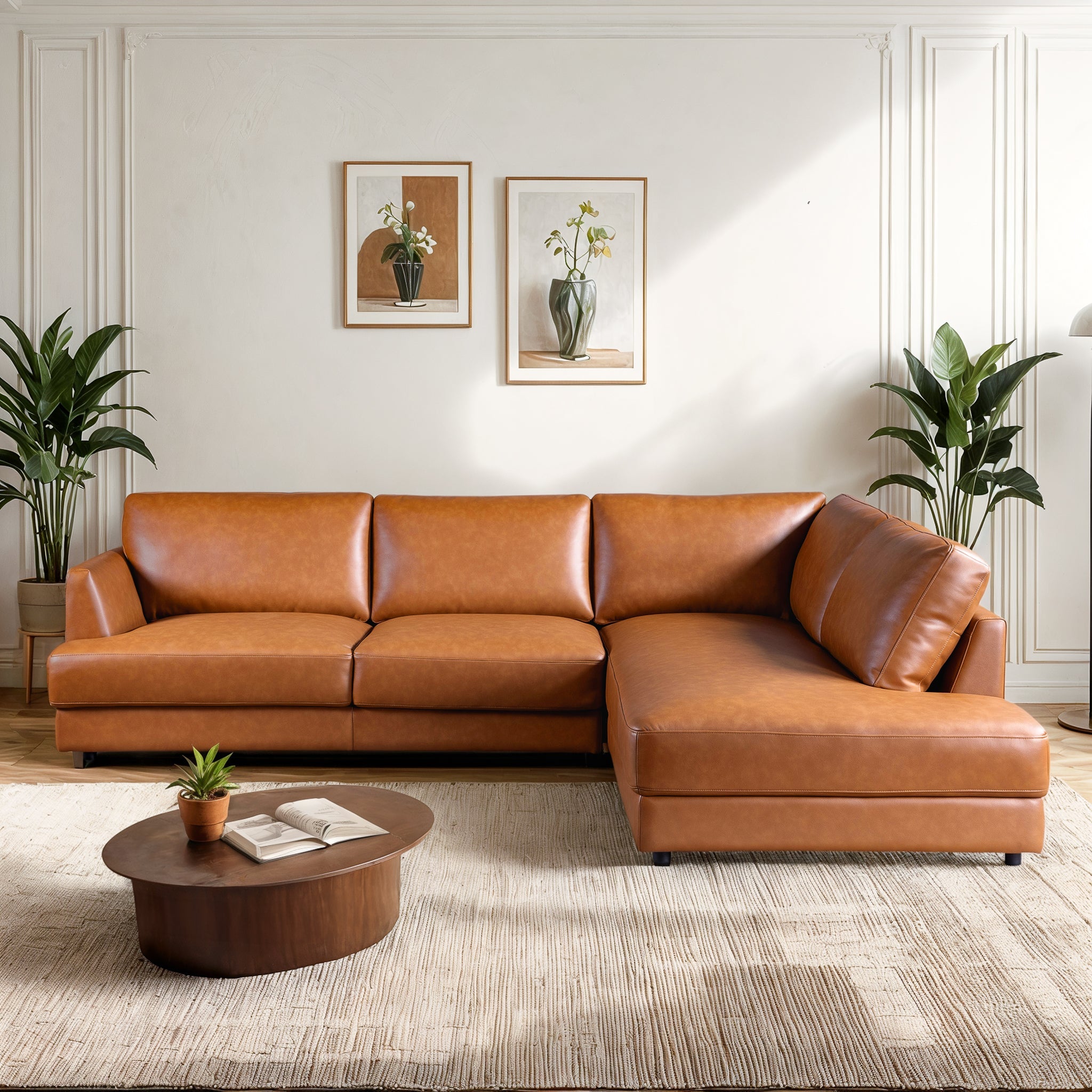 Glander Sectional Right Sofa  - Cognac Leather – Designer Sofa – Curat