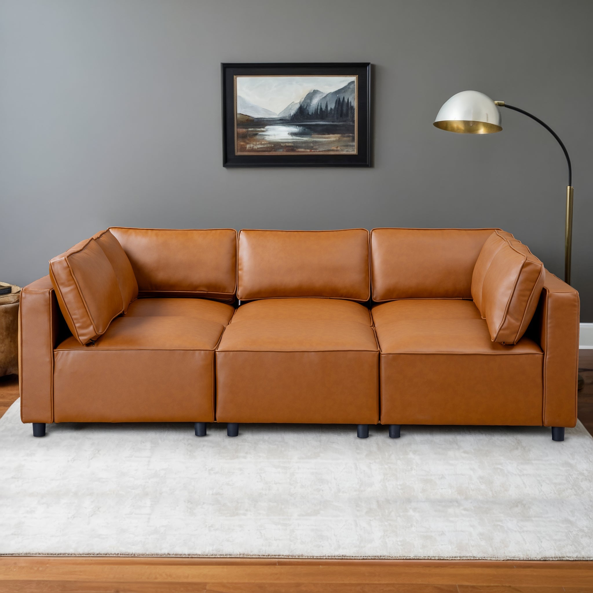 Reno Cognac Vegan Leather Modular Sofa – Designer Sofa – Curated by SH