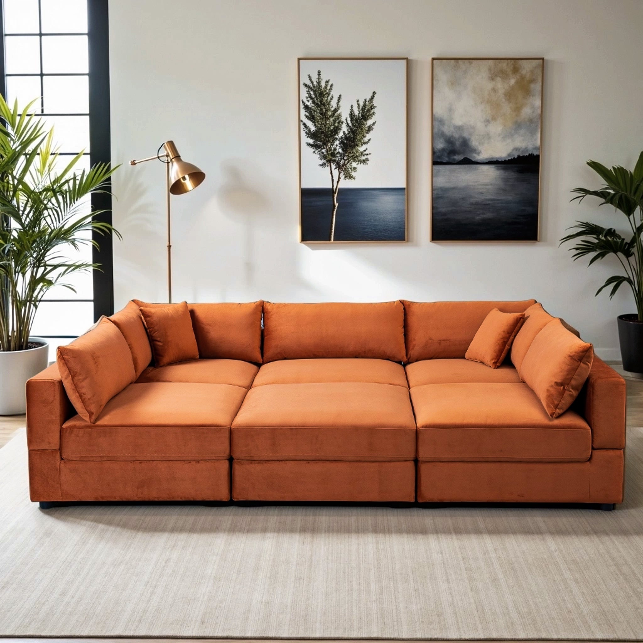 Uptown Burnt Orange Velvet Modular Sofa – Designer Sofa – Curated by S