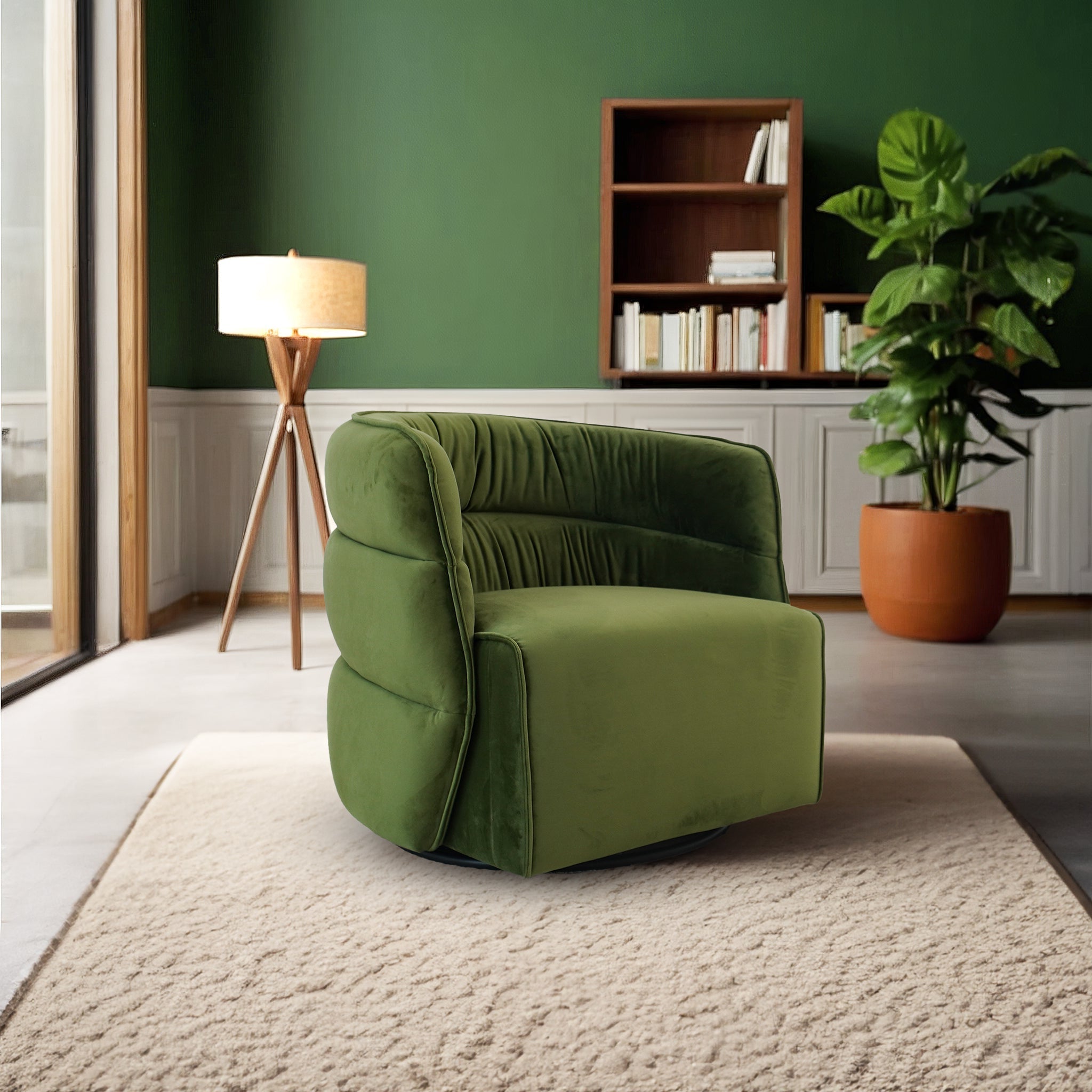 Walden Swivel Chair - Green Velvet – Luxury Modern Seating – Curated b