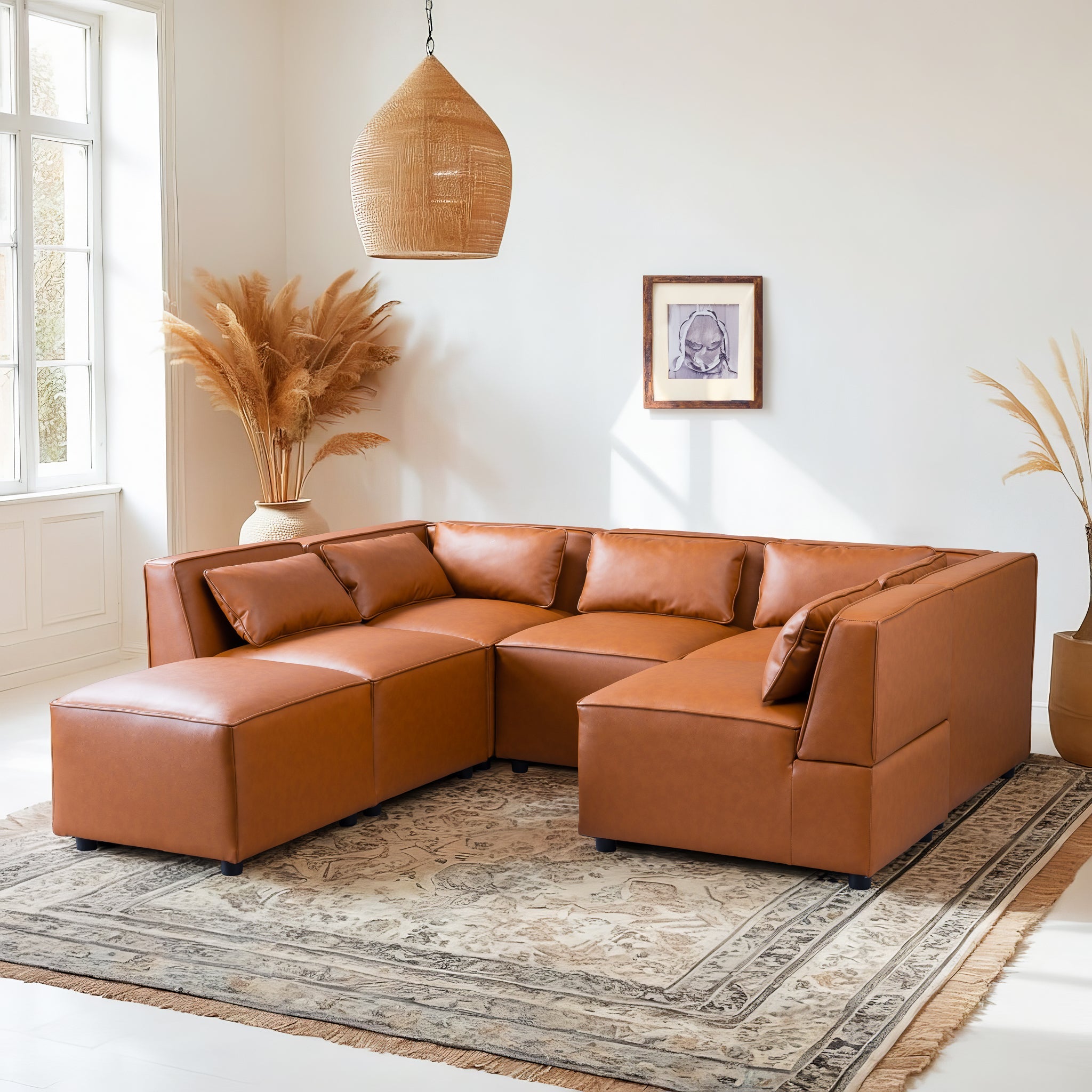 Wexford Cognac Vegan Leather Modular Sofa – Designer Sofa – Curated by