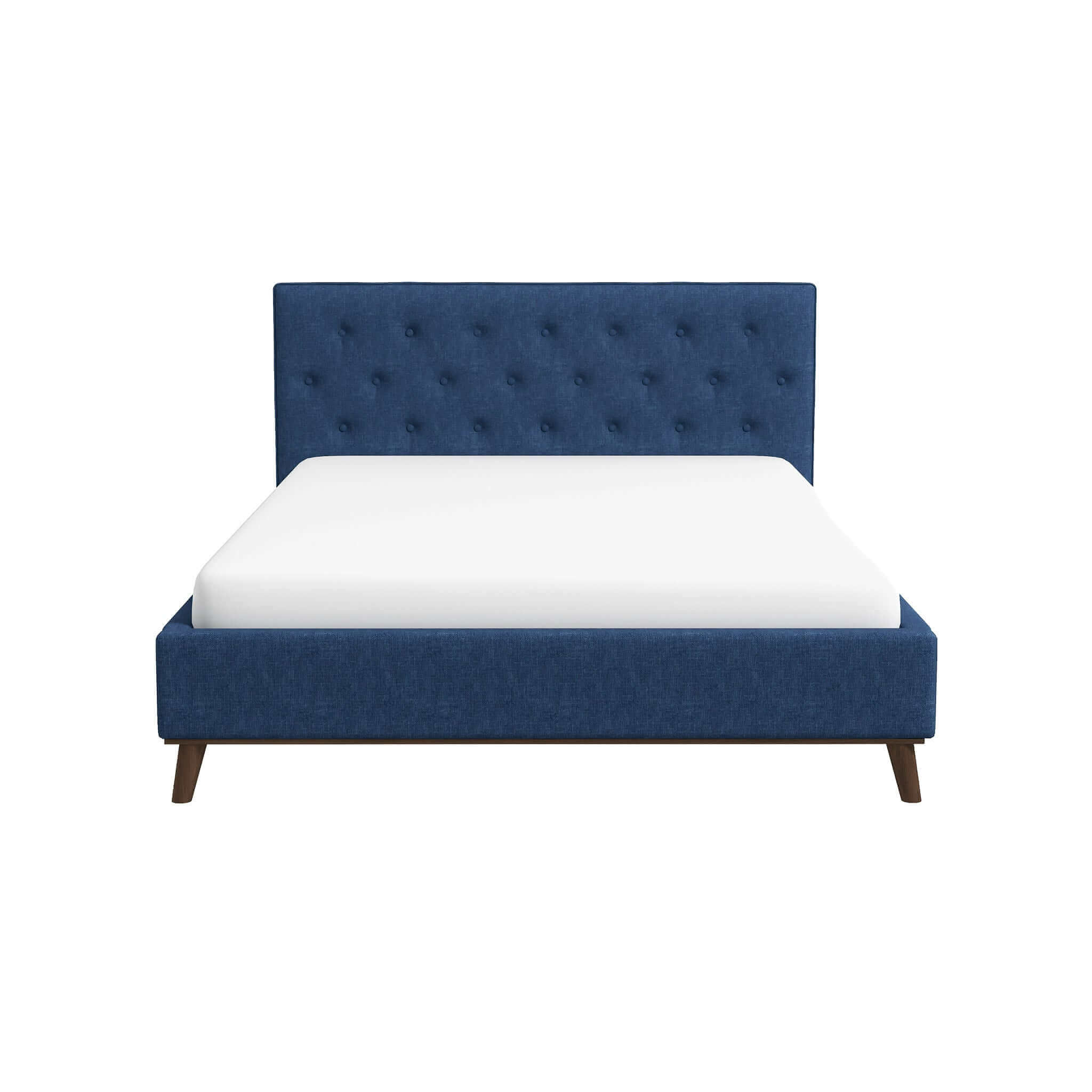 Graceville Queen Platform Bed Navy Blue Linen – Premium Upholstered Be