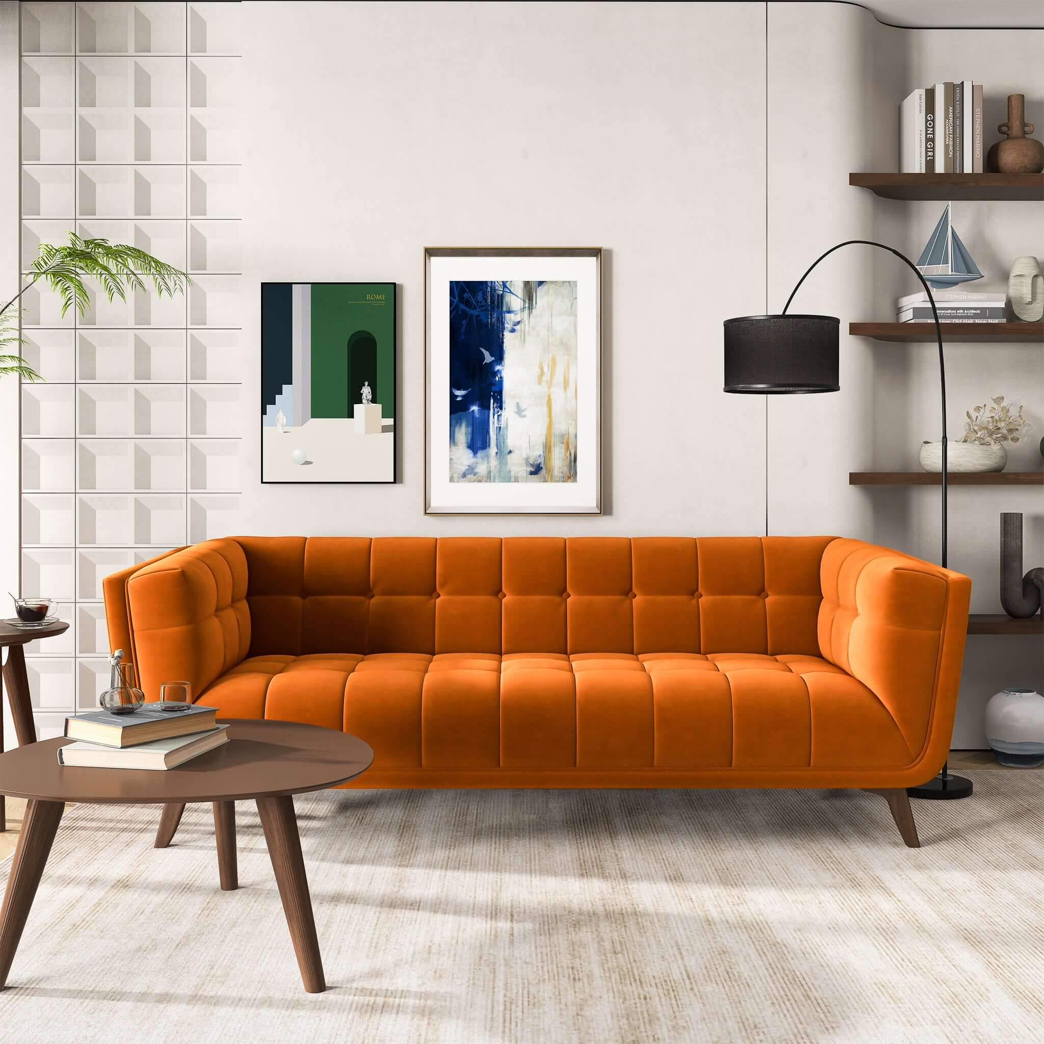 Addison Large Burnt-Orange Velvet Sofa – Designer Sofa – Curated by SH
