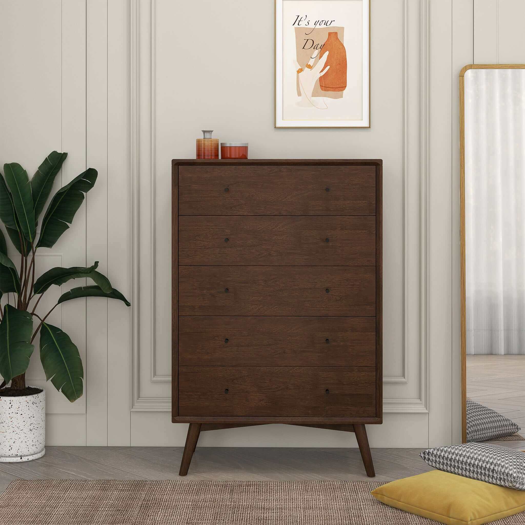 Caroline Mid Century Modern Solid Wood Dresser 5-Drawer – Designer Dre