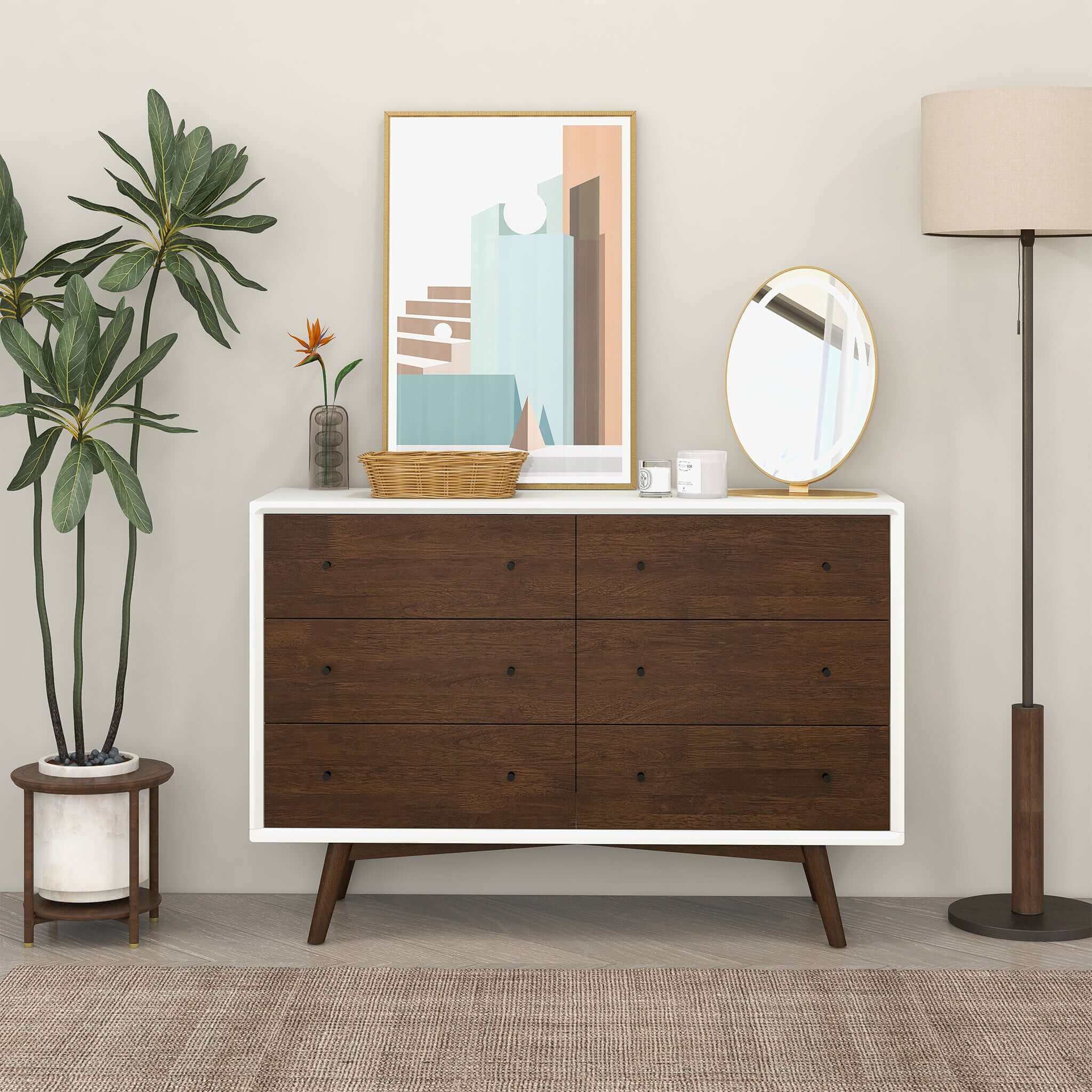 Mid Century Modern White Dresser 6 Drawer – Designer Dresser – Curated