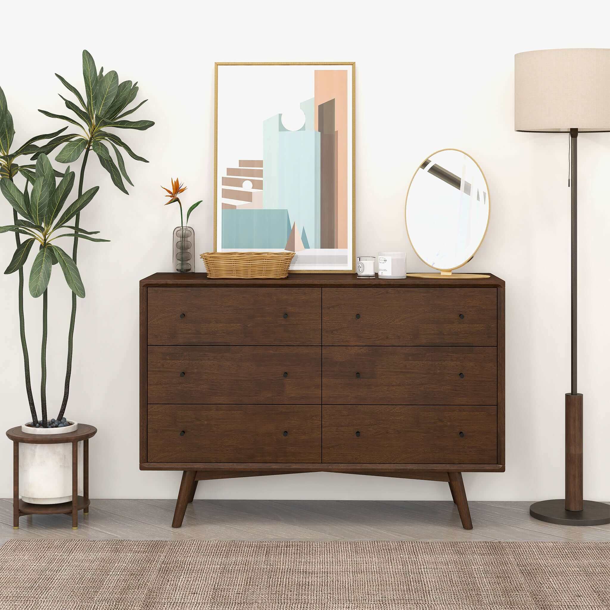 Mid Century Modern Walnut Dresser 6 Drawer – Designer Dresser – Curate