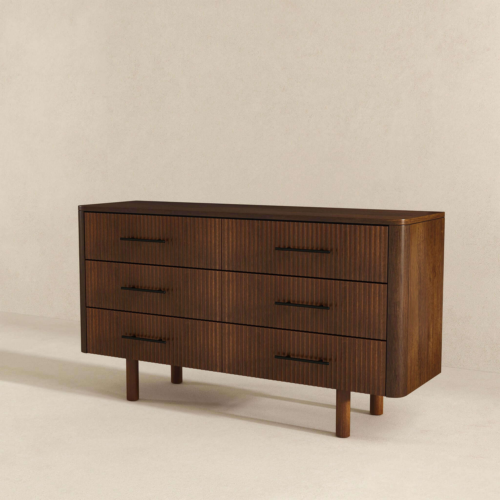 Logan Mid Century Modern Walnut Dresser With 6 Drawers – Designer Dres