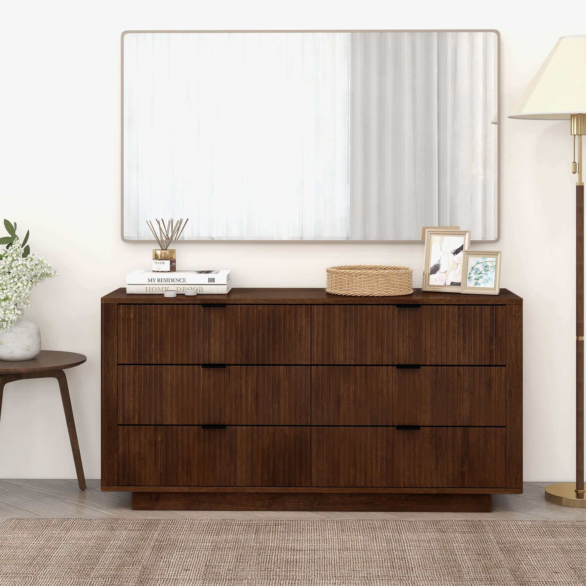 Lola Mid Century Modern Walnut Dresser With 6 Drawers – Designer Dress