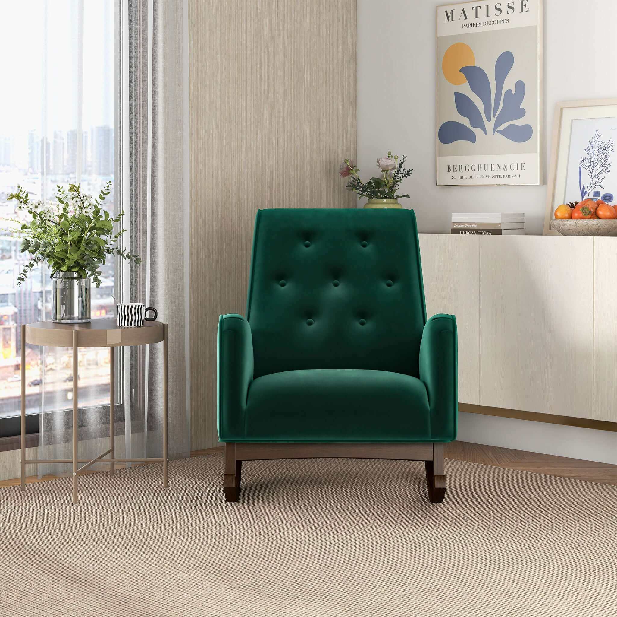Demetrius Green Velvet Solid Wood Rocking Chair – Luxury Modern Seatin