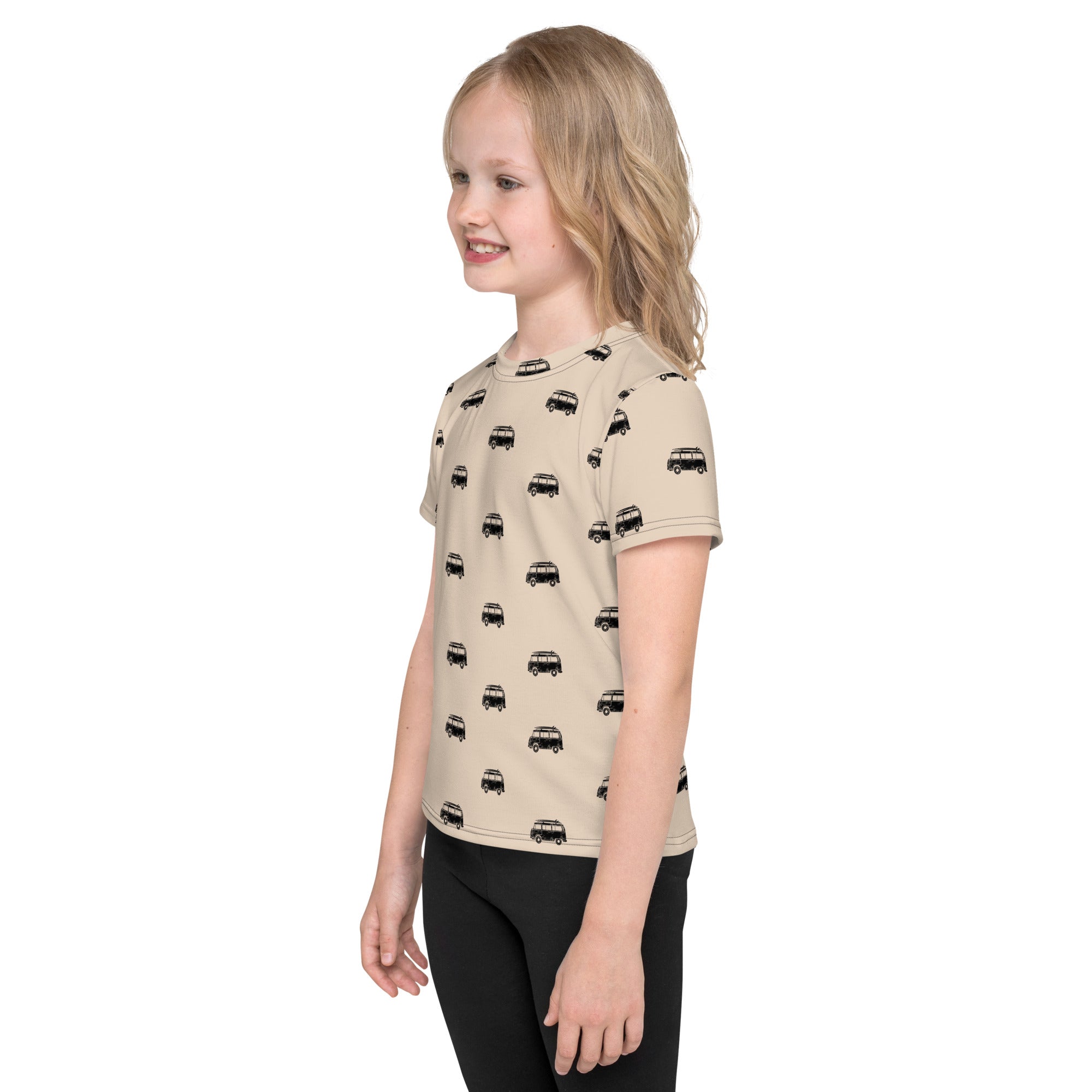 Vintage Bus Tan Black Toddler Kids Crew Neck T-shirt