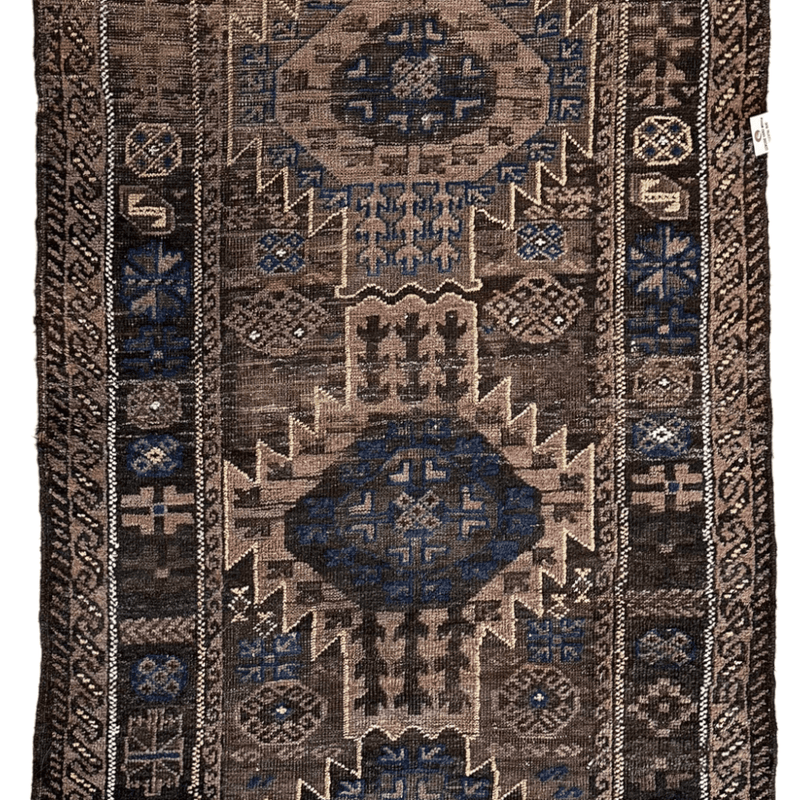 Antique 1880s Primitive Tribal Baluch Wool Rug 3’x6’4”